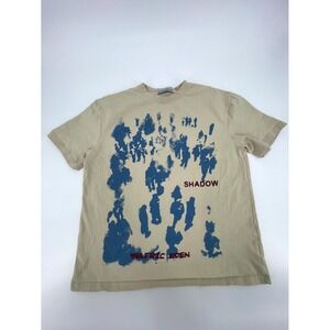 Aelfric Eden Shadow T-Shirt Mens Small Beige Distorted Portrait Print Streetwear